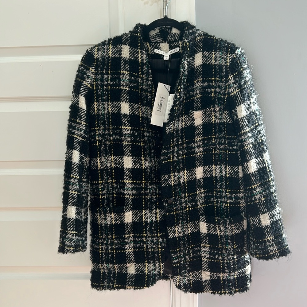 NWT Veronica Beard Crispin Coat Black Multi Size 2